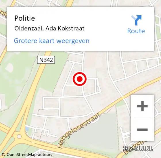 Locatie op kaart van de 112 melding: Politie Oldenzaal, Ada Kokstraat op 21 november 2021 18:00