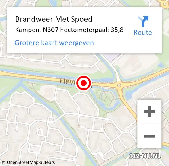 Locatie op kaart van de 112 melding: Brandweer Met Spoed Naar Kampen, N307 hectometerpaal: 35,8 op 21 november 2021 18:13