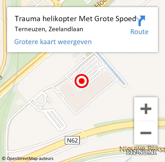 Locatie op kaart van de 112 melding: Trauma helikopter Met Grote Spoed Naar Terneuzen, Zeelandlaan op 21 november 2021 19:50