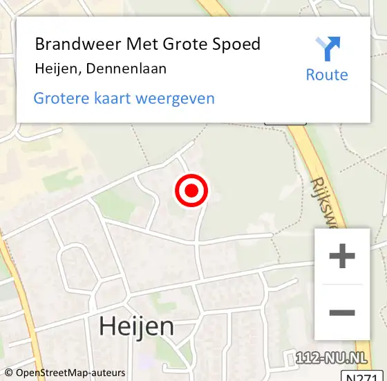 Locatie op kaart van de 112 melding: Brandweer Met Grote Spoed Naar Heijen, Dennenlaan op 21 november 2021 19:51