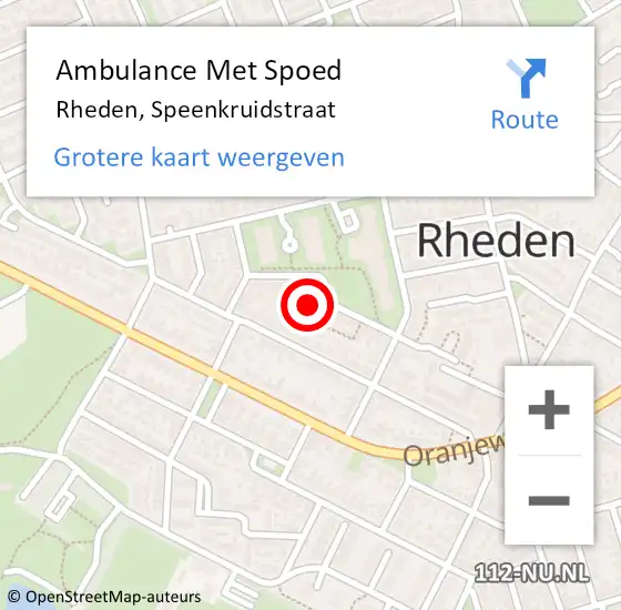 Locatie op kaart van de 112 melding: Ambulance Met Spoed Naar Rheden, Speenkruidstraat op 21 november 2021 19:55