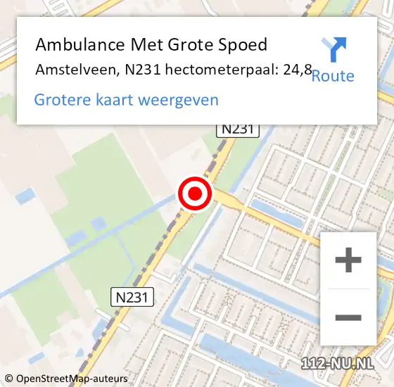 Locatie op kaart van de 112 melding: Ambulance Met Grote Spoed Naar Amstelveen, N231 hectometerpaal: 24,8 op 21 november 2021 20:26