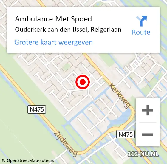 Locatie op kaart van de 112 melding: Ambulance Met Spoed Naar Ouderkerk aan den IJssel, Reigerlaan op 21 november 2021 20:59