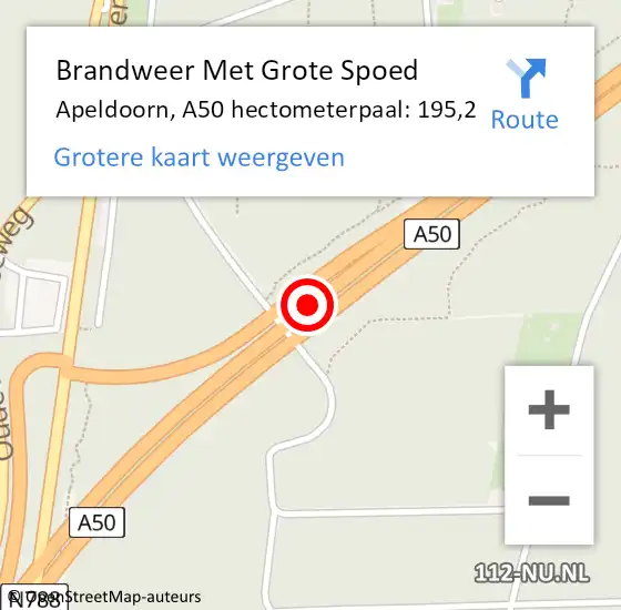 Locatie op kaart van de 112 melding: Brandweer Met Grote Spoed Naar Apeldoorn, A50 hectometerpaal: 195,2 op 21 november 2021 21:28