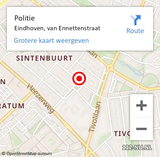 Locatie op kaart van de 112 melding: Politie Eindhoven, van Ennettenstraat op 21 november 2021 21:43