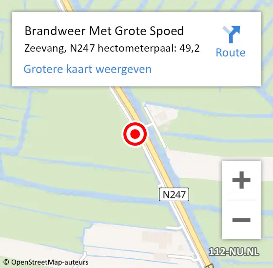 Locatie op kaart van de 112 melding: Brandweer Met Grote Spoed Naar Zeevang, N247 hectometerpaal: 49,2 op 21 november 2021 22:21