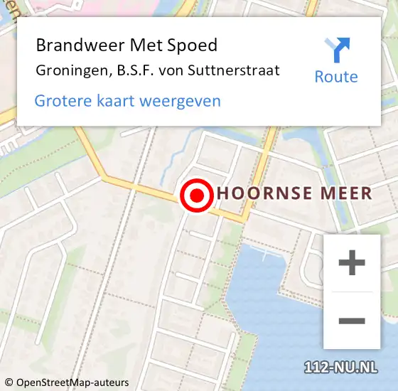 Locatie op kaart van de 112 melding: Brandweer Met Spoed Naar Groningen, B.S.F. von Suttnerstraat op 21 november 2021 23:05