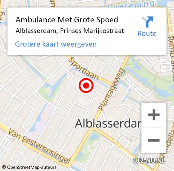 Locatie op kaart van de 112 melding: Ambulance Met Grote Spoed Naar Alblasserdam, Prinses Marijkestraat op 22 november 2021 00:07