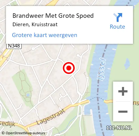 Locatie op kaart van de 112 melding: Brandweer Met Grote Spoed Naar Dieren, Kruisstraat op 22 november 2021 01:06