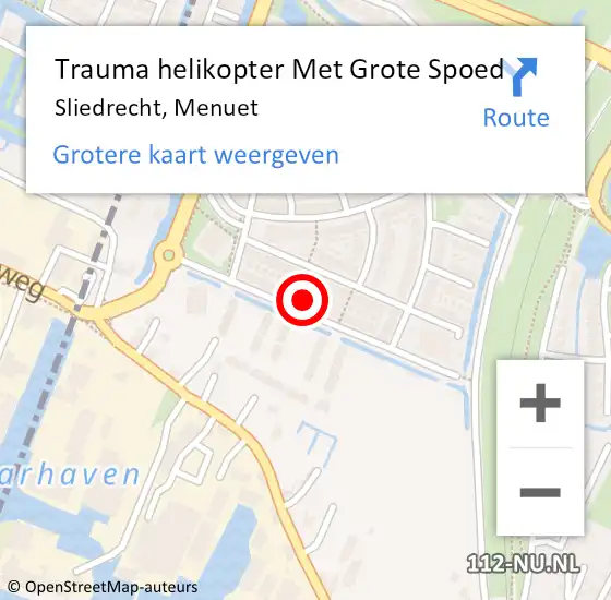 Locatie op kaart van de 112 melding: Trauma helikopter Met Grote Spoed Naar Sliedrecht, Menuet op 22 november 2021 02:40