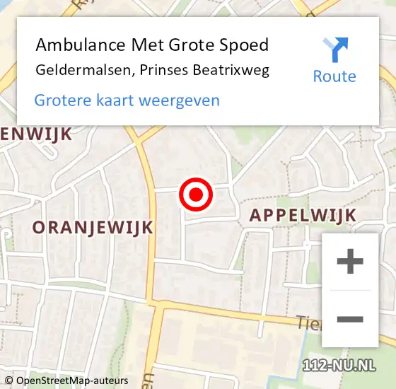 Locatie op kaart van de 112 melding: Ambulance Met Grote Spoed Naar Geldermalsen, Prinses Beatrixweg op 22 november 2021 03:31