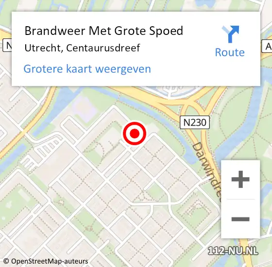 Locatie op kaart van de 112 melding: Brandweer Met Grote Spoed Naar Utrecht, Centaurusdreef op 22 november 2021 04:28