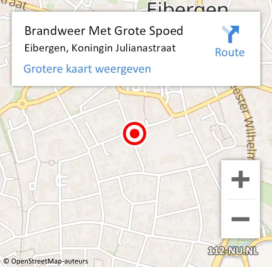 Locatie op kaart van de 112 melding: Brandweer Met Grote Spoed Naar Eibergen, Koningin Julianastraat op 22 november 2021 04:42