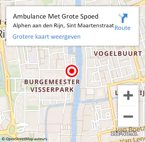 Locatie op kaart van de 112 melding: Ambulance Met Grote Spoed Naar Alphen aan den Rijn, Sint Maartenstraat op 22 november 2021 05:44