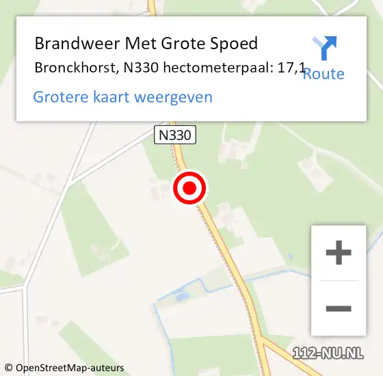 Locatie op kaart van de 112 melding: Brandweer Met Grote Spoed Naar Bronckhorst, N330 hectometerpaal: 17,1 op 22 november 2021 06:07