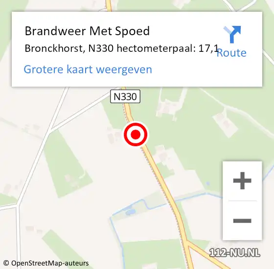 Locatie op kaart van de 112 melding: Brandweer Met Spoed Naar Bronckhorst, N330 hectometerpaal: 17,1 op 22 november 2021 06:25