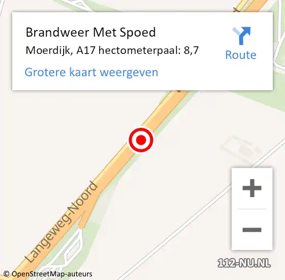 Locatie op kaart van de 112 melding: Brandweer Met Spoed Naar Moerdijk, A17 hectometerpaal: 8,7 op 22 november 2021 06:46