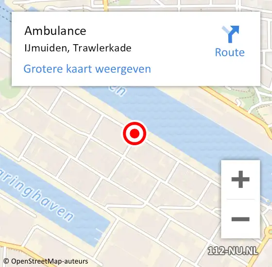Locatie op kaart van de 112 melding: Ambulance IJmuiden, Trawlerkade op 22 november 2021 07:34