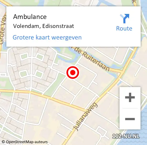 Locatie op kaart van de 112 melding: Ambulance Volendam, Edisonstraat op 22 november 2021 07:34