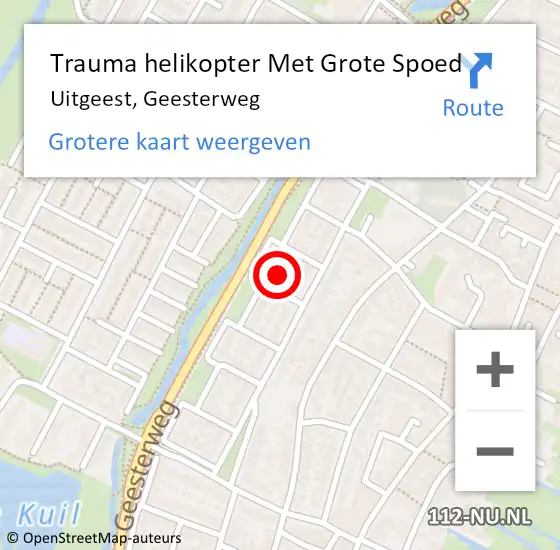 Locatie op kaart van de 112 melding: Trauma helikopter Met Grote Spoed Naar Uitgeest, Geesterweg op 22 november 2021 07:48