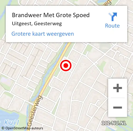 Locatie op kaart van de 112 melding: Brandweer Met Grote Spoed Naar Uitgeest, Geesterweg op 22 november 2021 07:49