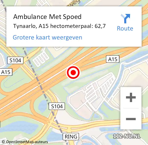 Locatie op kaart van de 112 melding: Ambulance Met Spoed Naar Tynaarlo, A15 hectometerpaal: 62,7 op 22 november 2021 07:51