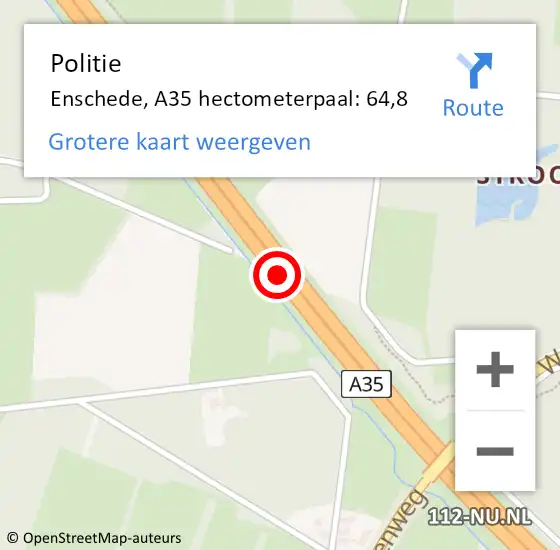 Locatie op kaart van de 112 melding: Politie Enschede, A35 hectometerpaal: 64,8 op 22 november 2021 07:52