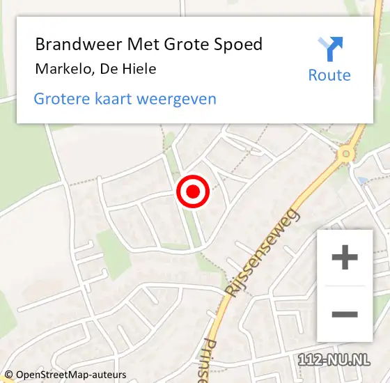 Locatie op kaart van de 112 melding: Brandweer Met Grote Spoed Naar Markelo, De Hiele op 22 november 2021 07:56