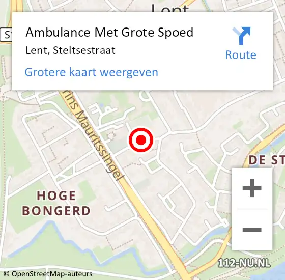 Locatie op kaart van de 112 melding: Ambulance Met Grote Spoed Naar Lent, Steltsestraat op 22 november 2021 08:38