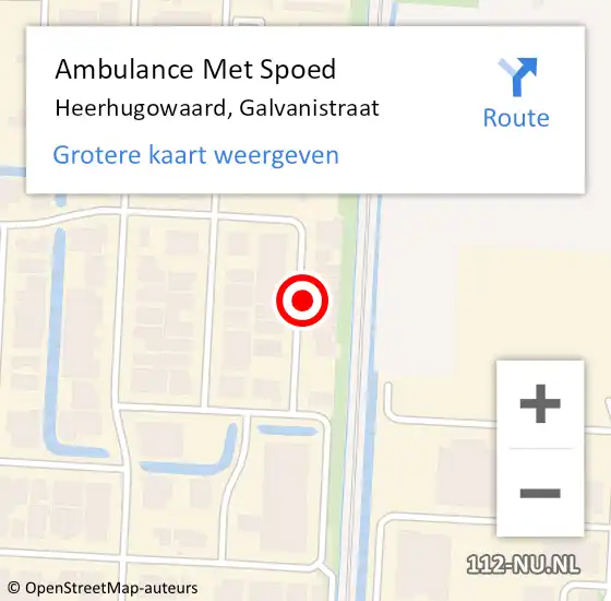 Locatie op kaart van de 112 melding: Ambulance Met Spoed Naar Heerhugowaard, Galvanistraat op 22 november 2021 08:46