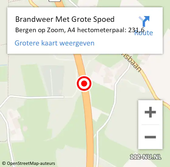 Locatie op kaart van de 112 melding: Brandweer Met Grote Spoed Naar Bergen op Zoom, A4 hectometerpaal: 231,6 op 22 november 2021 08:47