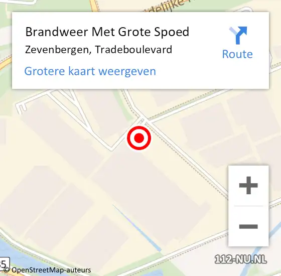 Locatie op kaart van de 112 melding: Brandweer Met Grote Spoed Naar Zevenbergen, Tradeboulevard op 22 november 2021 09:07