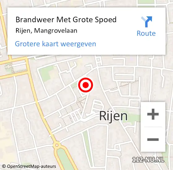 Locatie op kaart van de 112 melding: Brandweer Met Grote Spoed Naar Rijen, Mangrovelaan op 22 november 2021 09:46