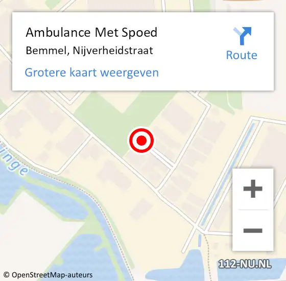 Locatie op kaart van de 112 melding: Ambulance Met Spoed Naar Bemmel, Nijverheidstraat op 22 november 2021 10:25