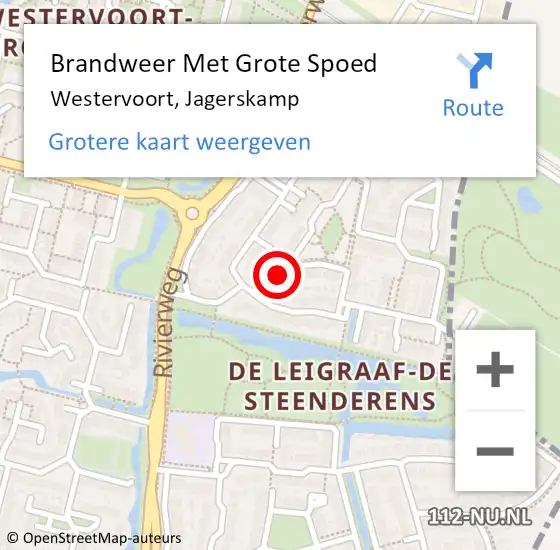 Locatie op kaart van de 112 melding: Brandweer Met Grote Spoed Naar Westervoort, Jagerskamp op 22 november 2021 10:29