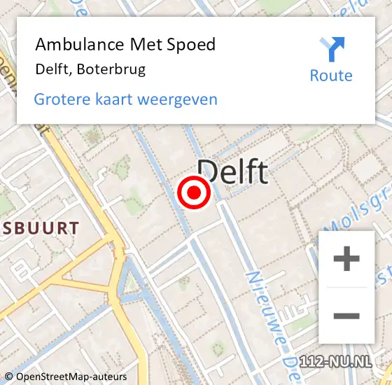 Locatie op kaart van de 112 melding: Ambulance Met Spoed Naar Delft, Boterbrug op 22 november 2021 10:44