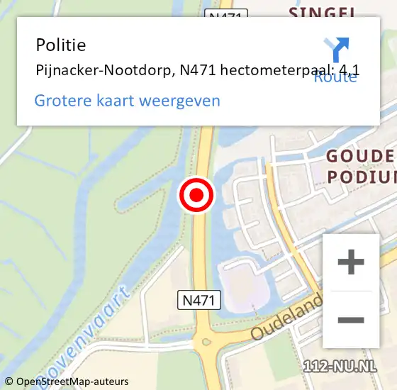 Locatie op kaart van de 112 melding: Politie Pijnacker-Nootdorp, N471 hectometerpaal: 4,1 op 22 november 2021 10:45