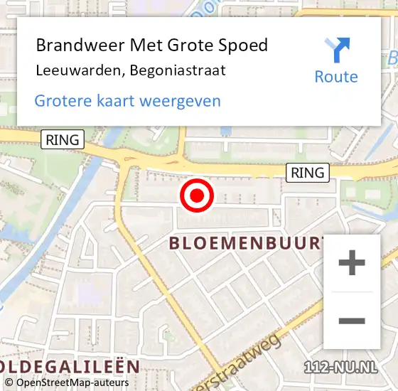 Locatie op kaart van de 112 melding: Brandweer Met Grote Spoed Naar Leeuwarden, Begoniastraat op 22 november 2021 11:04