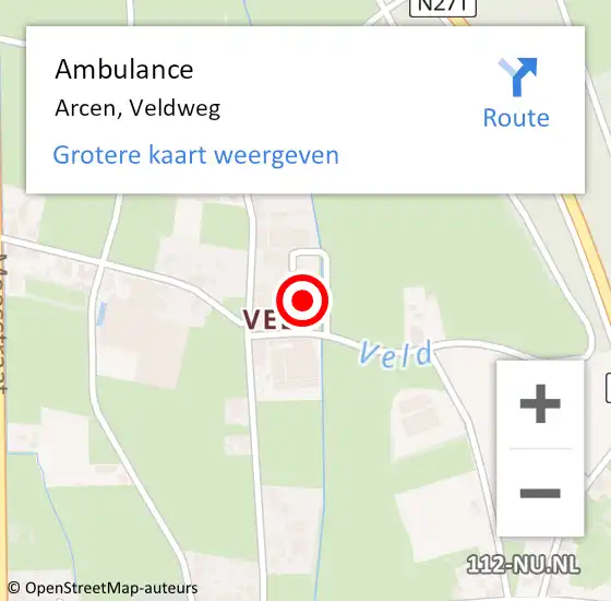 Locatie op kaart van de 112 melding: Ambulance Arcen, Veldweg op 30 juni 2014 08:26