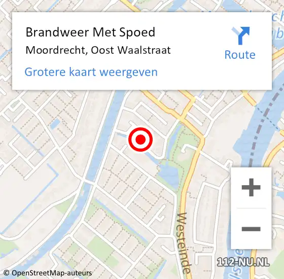 Locatie op kaart van de 112 melding: Brandweer Met Spoed Naar Moordrecht, Oost Waalstraat op 22 november 2021 11:37