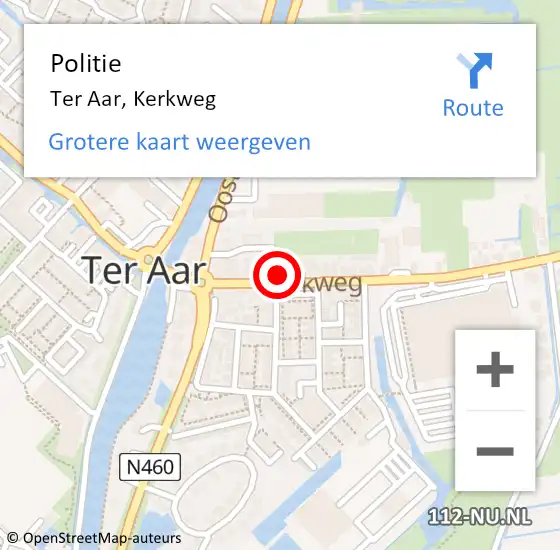 Locatie op kaart van de 112 melding: Politie Ter Aar, Kerkweg op 22 november 2021 11:40