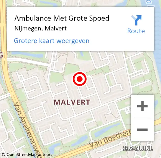 Locatie op kaart van de 112 melding: Ambulance Met Grote Spoed Naar Nijmegen, Malvert op 22 november 2021 12:22