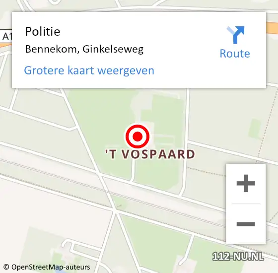 Locatie op kaart van de 112 melding: Politie Bennekom, Ginkelseweg op 22 november 2021 12:28