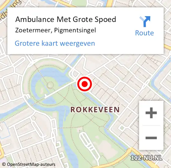 Locatie op kaart van de 112 melding: Ambulance Met Grote Spoed Naar Zoetermeer, Pigmentsingel op 22 november 2021 12:53