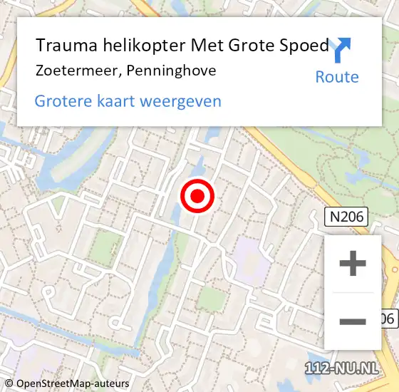 Locatie op kaart van de 112 melding: Trauma helikopter Met Grote Spoed Naar Zoetermeer, Penninghove op 22 november 2021 13:05