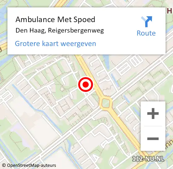 Locatie op kaart van de 112 melding: Ambulance Met Spoed Naar Den Haag, Reigersbergenweg op 22 november 2021 13:17