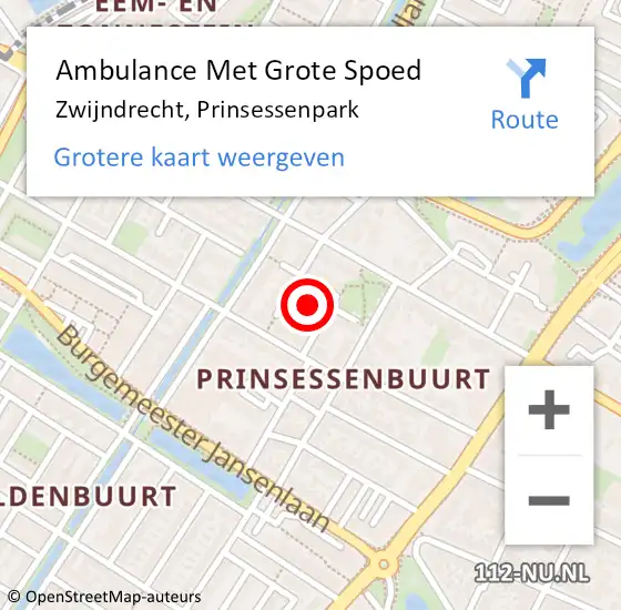 Locatie op kaart van de 112 melding: Ambulance Met Grote Spoed Naar Zwijndrecht, Prinsessenpark op 22 november 2021 13:24