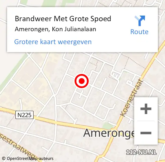 Locatie op kaart van de 112 melding: Brandweer Met Grote Spoed Naar Amerongen, Kon Julianalaan op 22 november 2021 13:24