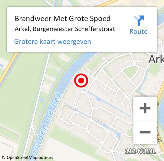 Locatie op kaart van de 112 melding: Brandweer Met Grote Spoed Naar Arkel, Burgemeester Schefferstraat op 22 november 2021 13:42