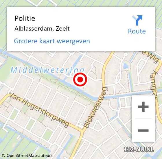 Locatie op kaart van de 112 melding: Politie Alblasserdam, Zeelt op 22 november 2021 13:59